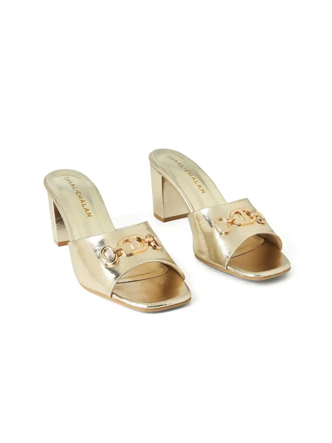 CHAAL CHALAN Hazel Golden Block Heels