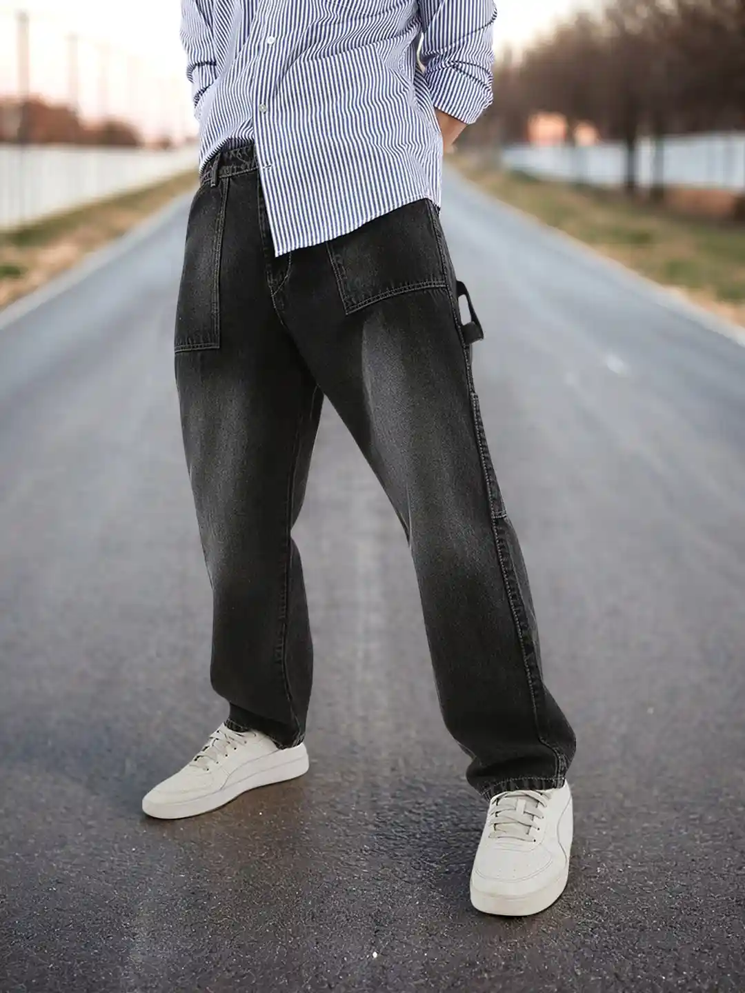 Buy Urbano Fashion Men Black Loose Baggy Fit Carpenter Cargo Jeans