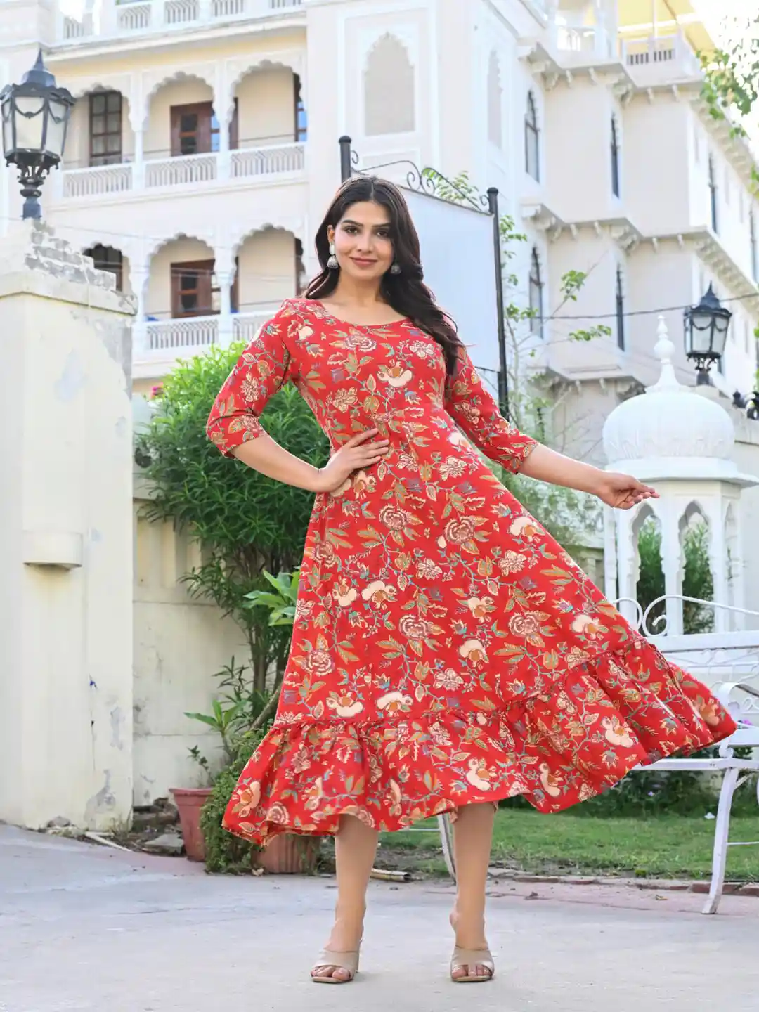 myntra dresses for women Midi Dress Western Womens Flare Dress Myntra One Piece Dresses Myntra Cold Shoulder Flare Floral Print Myntra Anarkali Long