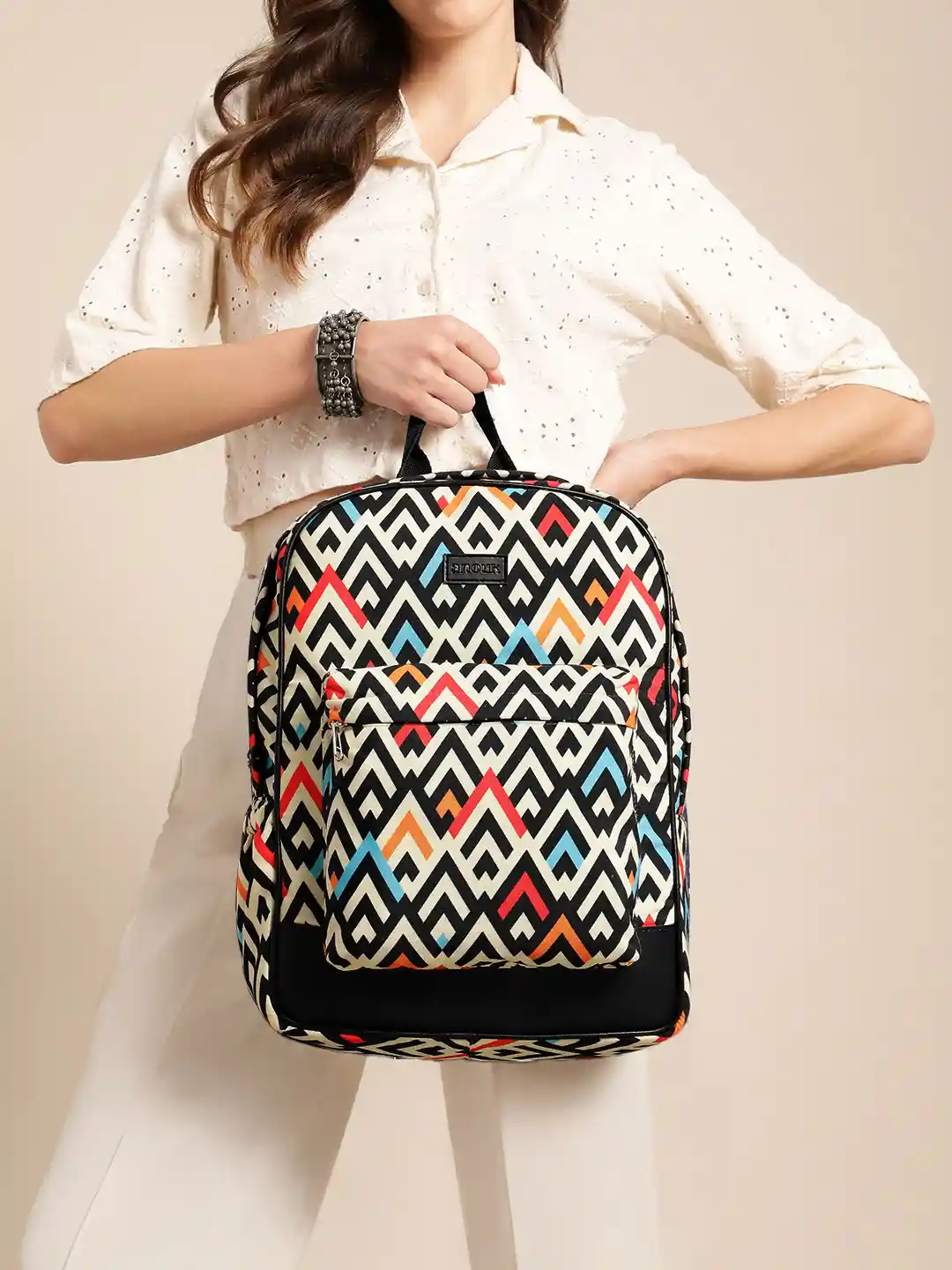 Anouk Women Printed Geometric Canvas College Backpack