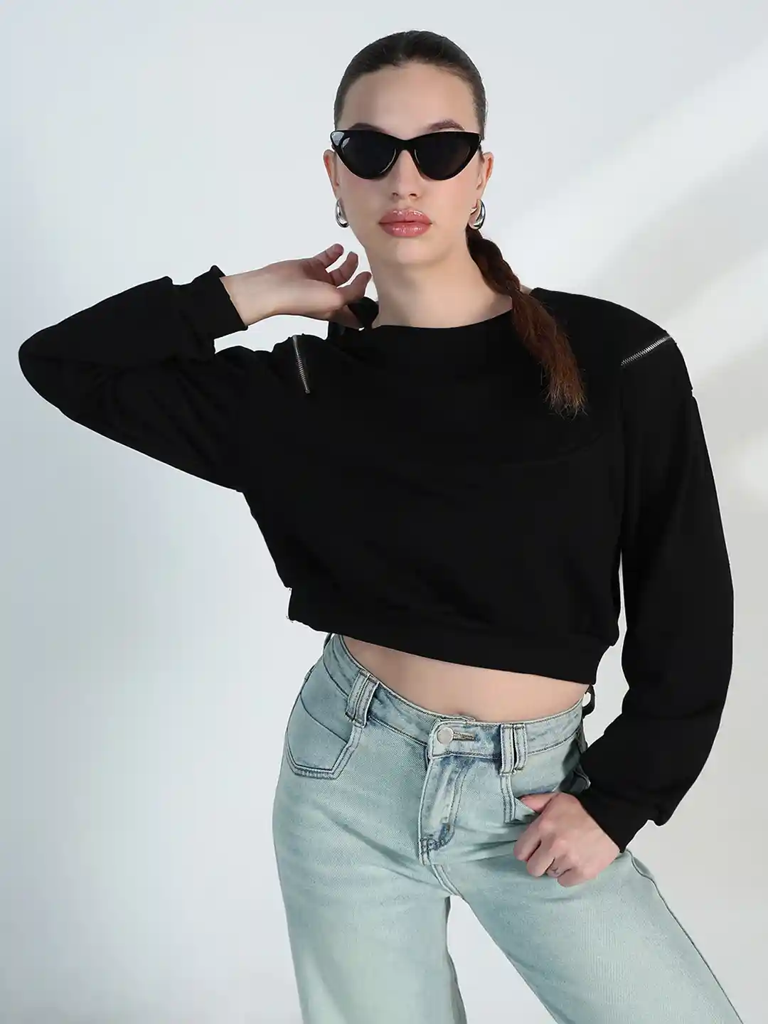 Buy SHOWOFF Women Oversized Drop-Shoulder Sleeves Crop T-shirt