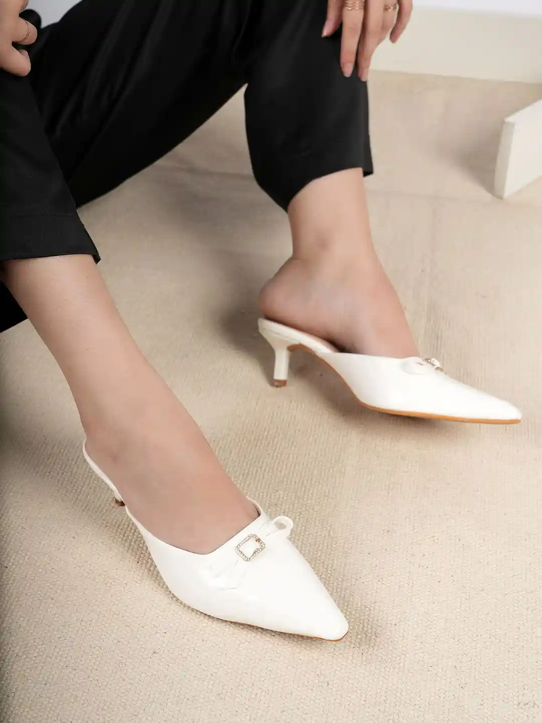 Buy DROP BOLD Women Pointed Toe Kitten Heel Mules Heels for