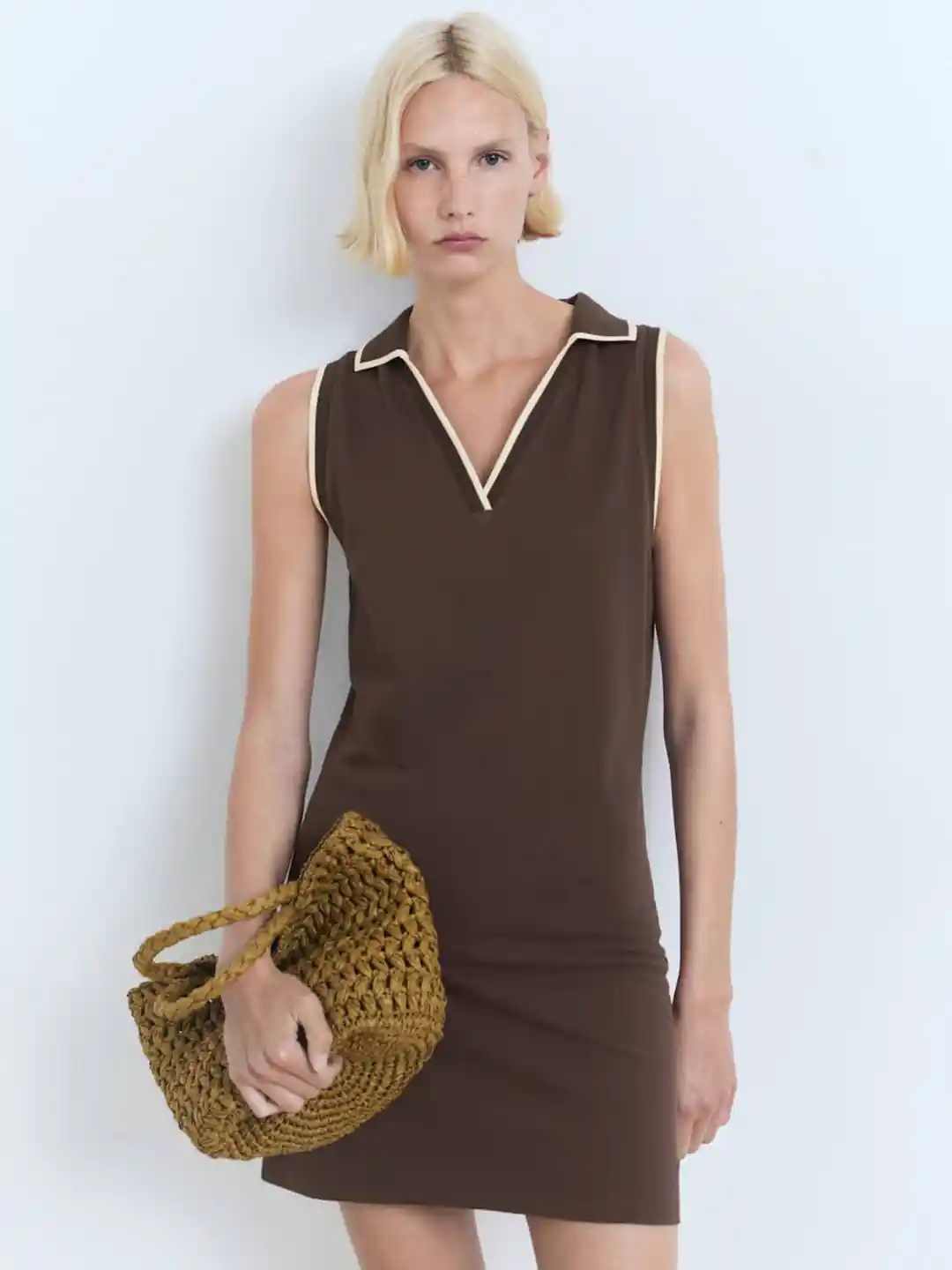 MANGO Knitted Contrast Collar Cotton T-shirt Dress