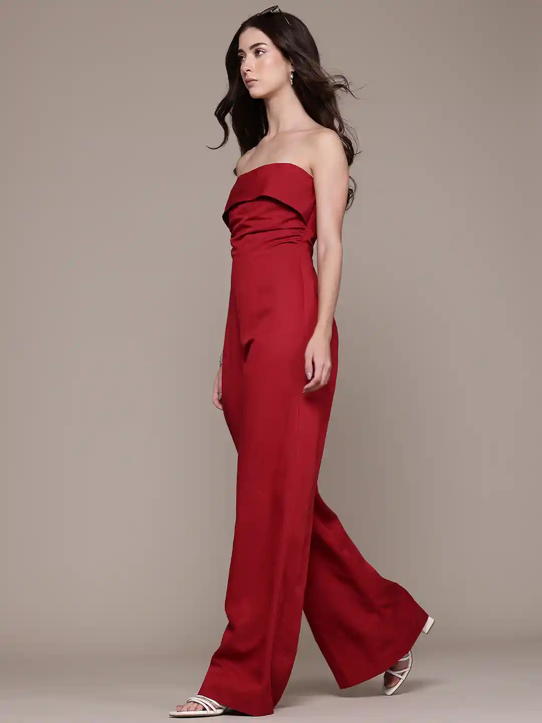 MANGO Draped Effect Smocked Strapless Basic Wide Leg Jumpsuit