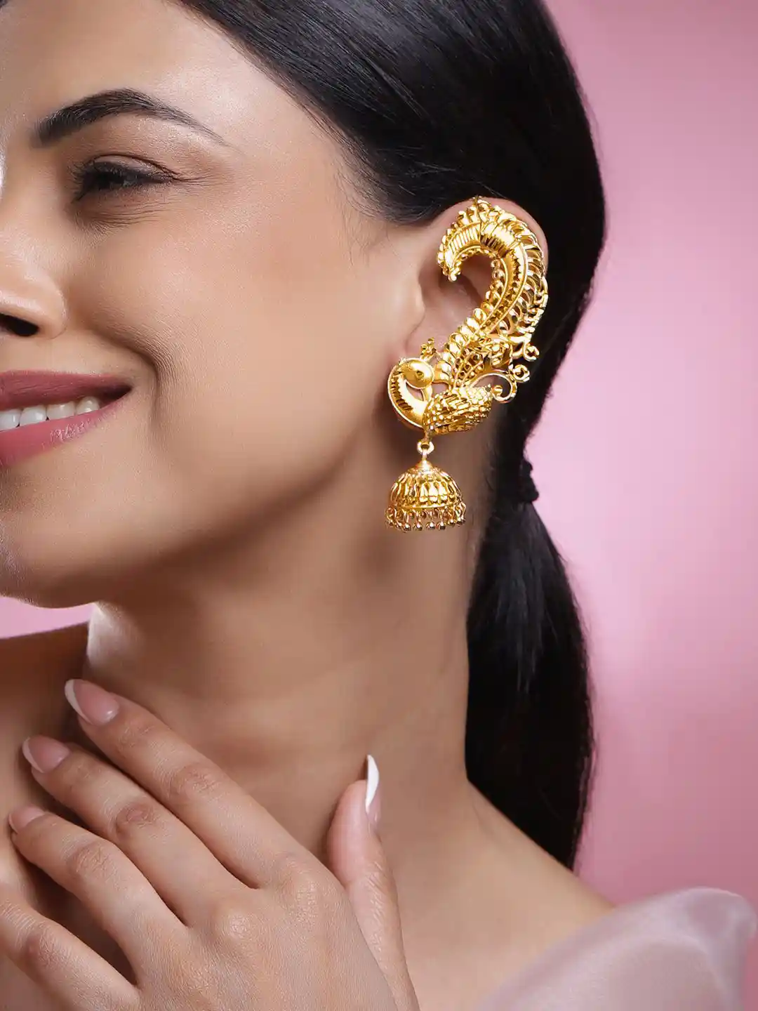 Buy Rubans 22K Gold-Plated Oversized Peacock Ear-Cuff Ghungroo