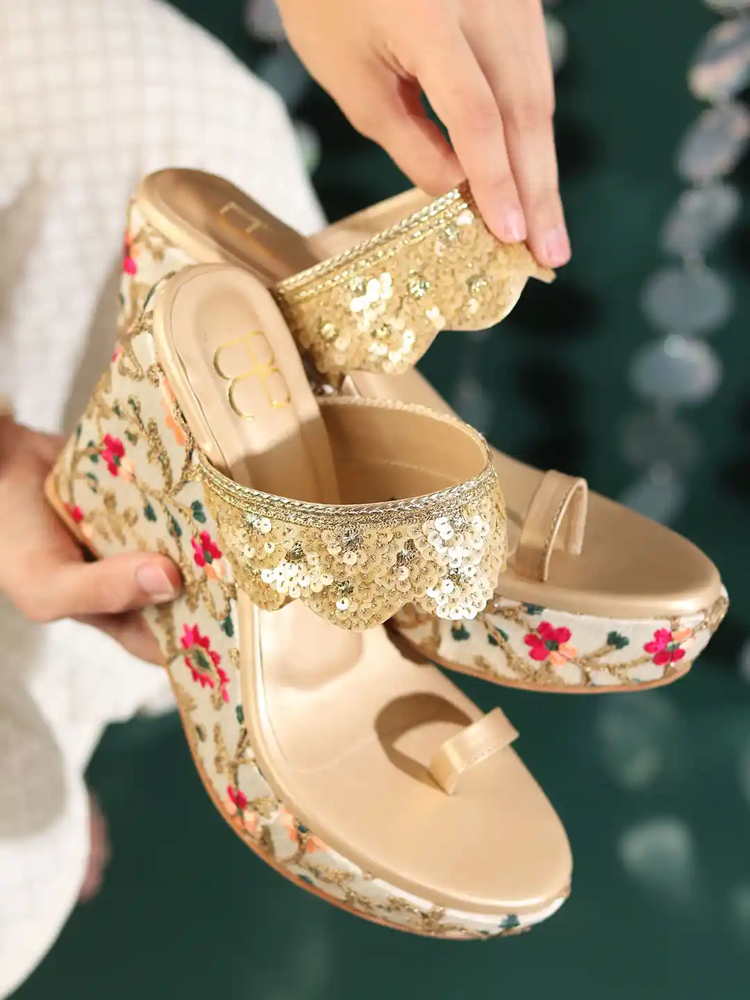 Buy GLAM STORY Women Embellished PU Party Wedge Sandals Heels