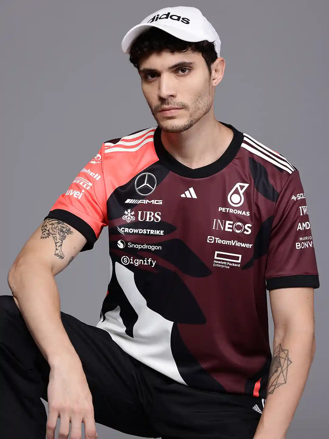 ADIDAS Typography Printed Mercedes AMG Petronas Driver Replica T-shirt