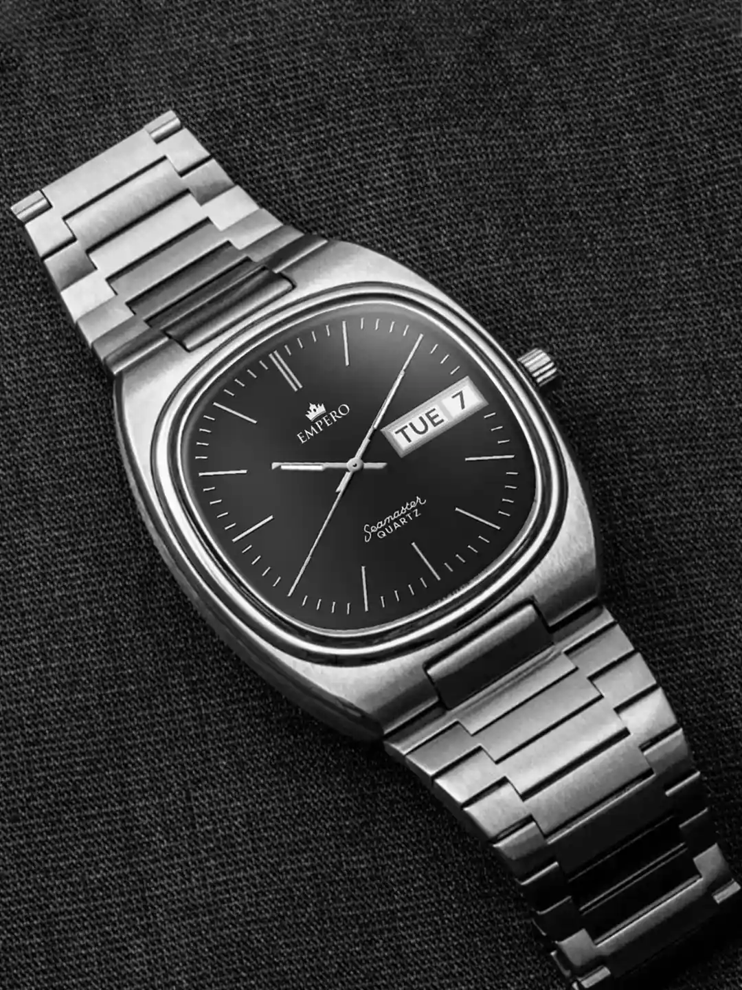 EMPERO Men Steel Straps Calendar Analogue Watch Square Black Dial  Silver