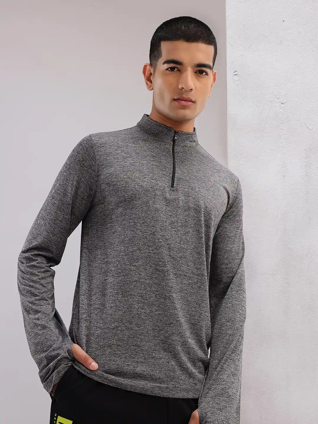 Buy HRX by Hrithik Roshan Mock Collar Thumb Hole Sleeves T-shirt