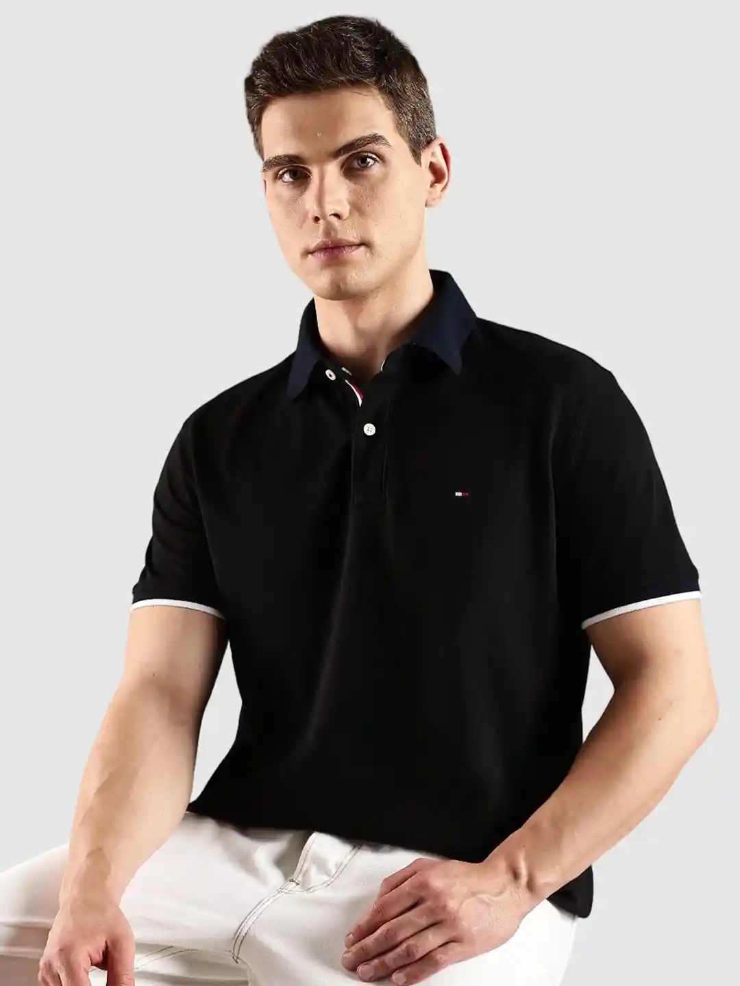 Tommy Hilfiger Men Solid Polo Collar Pure Cotton T-shirt