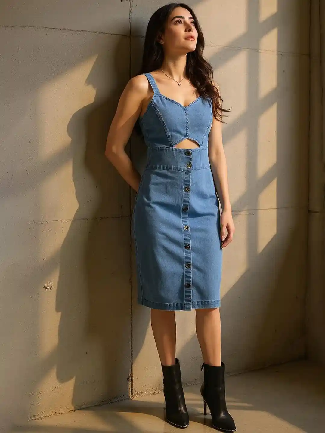 サマーセール‼️Theory Mod Denim Aline Wrap Dress Buy ZUMMER Women Solid Sleeveless Denim A-Line Midi Dress