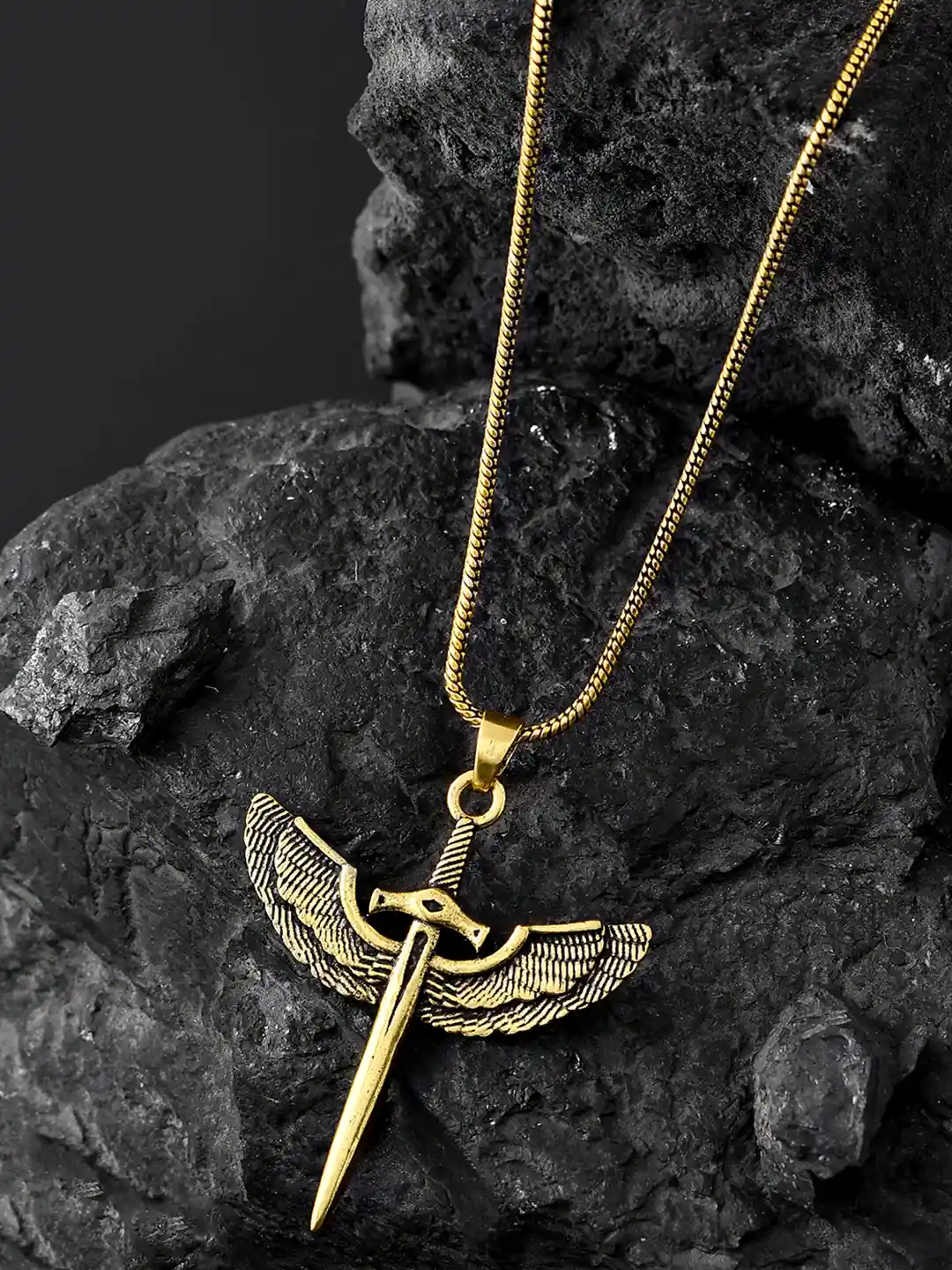 Buy Voylla Men Gold-Plated Statement Guardian Blade Vow Pendant