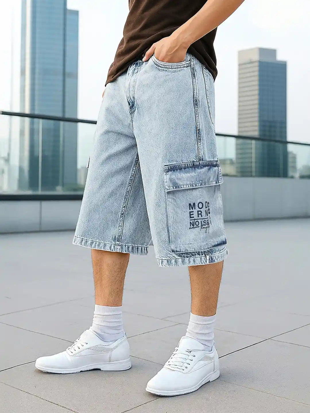 Bewakoof Men Washed Baggy Fit Cargo Shorts