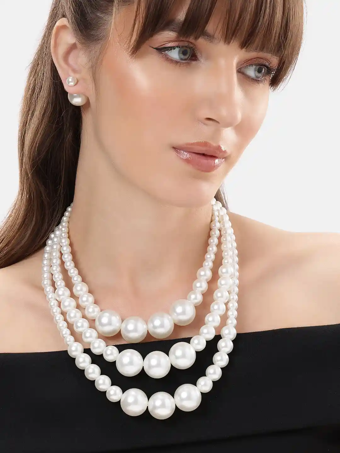 Buy Mansiyaorange Pearl Beaded Layer Necklace Stud Earrings