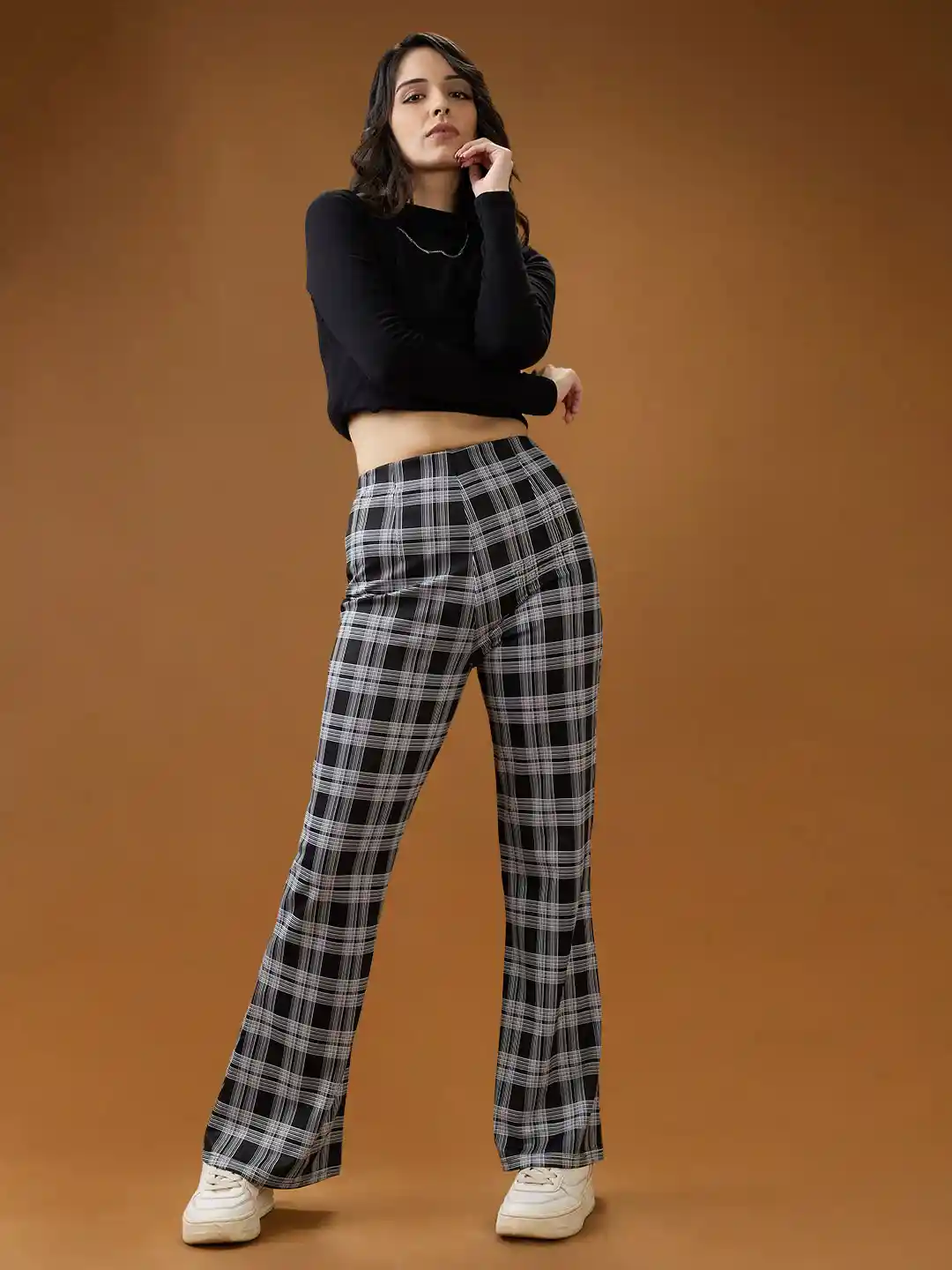 Womens Trousers Checkered Flared Trousers Capri Pants Ralph Lauren