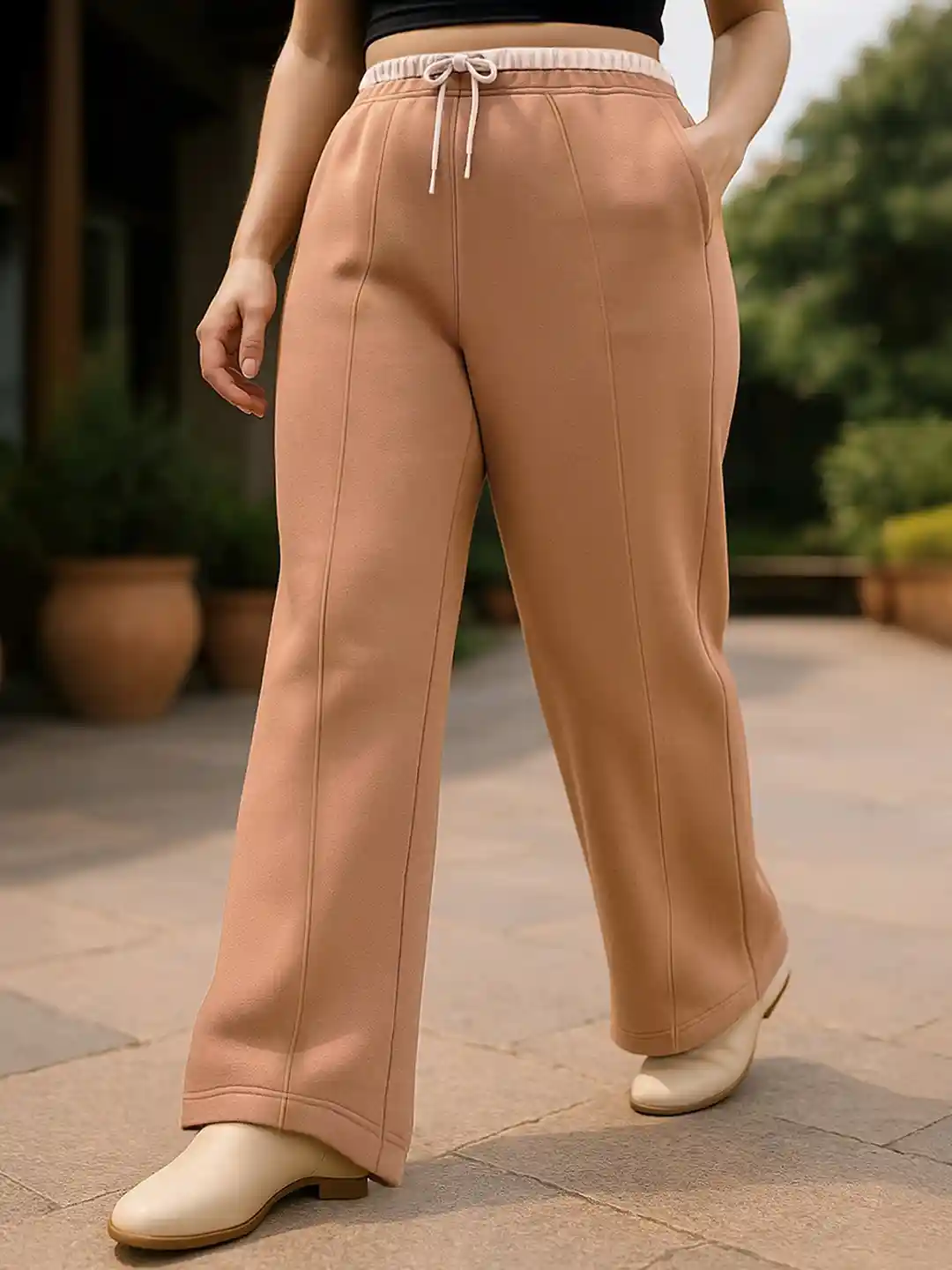 Bewakoof AIR Women Camel Brown Wide Leg Plus Size Track Pants