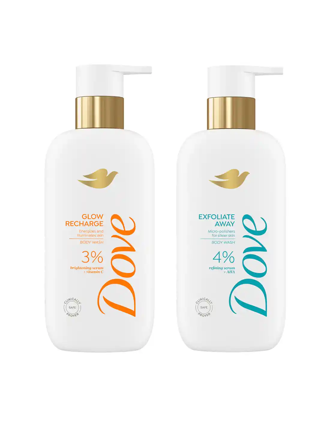 Dove Set of Serum Body Wash 300 ml each Glow Recharge Exfoliate Away