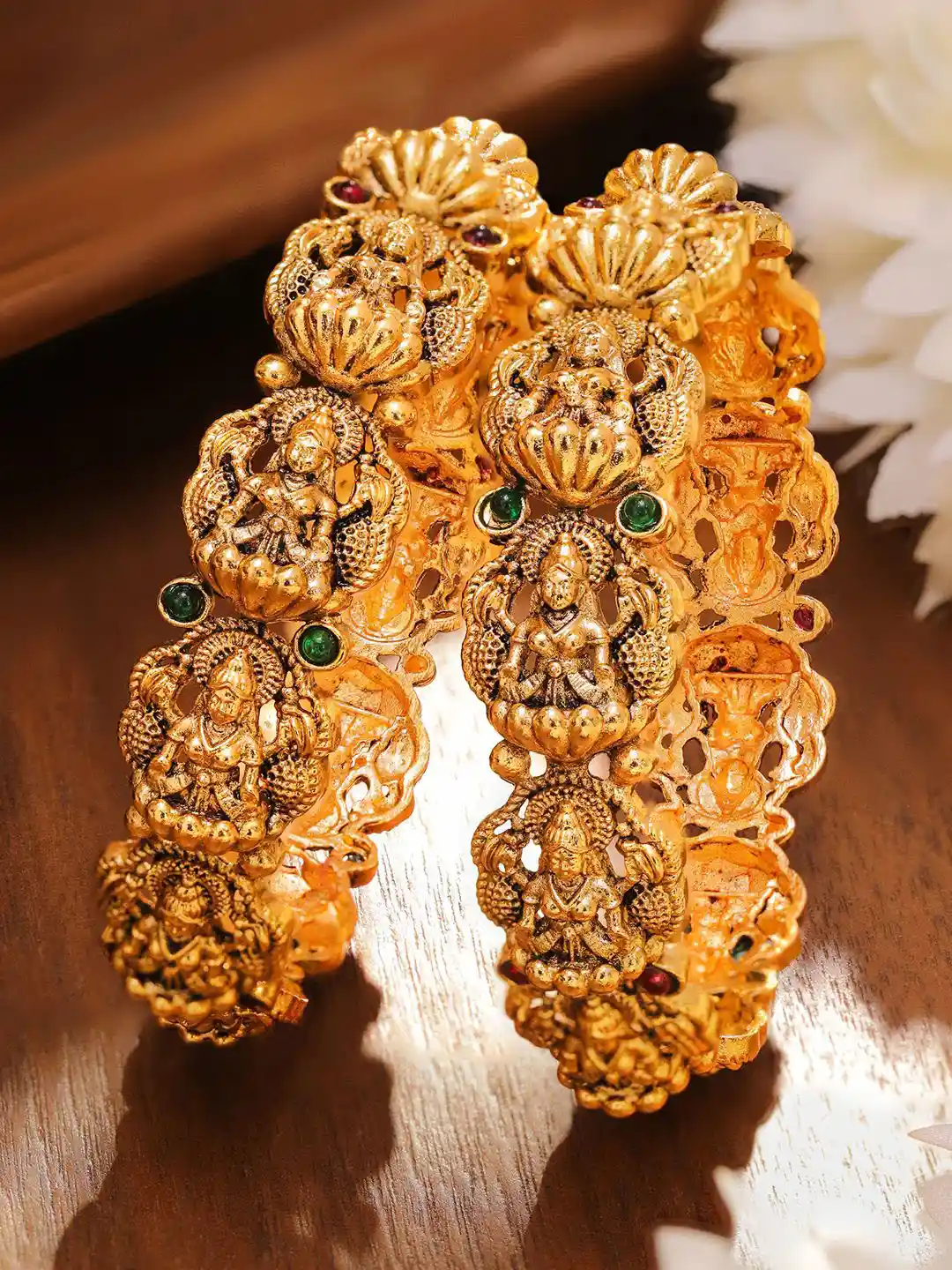 Buy Rubans Set of 24K Gold-Plated Divine Lakshmi Temple Bangles