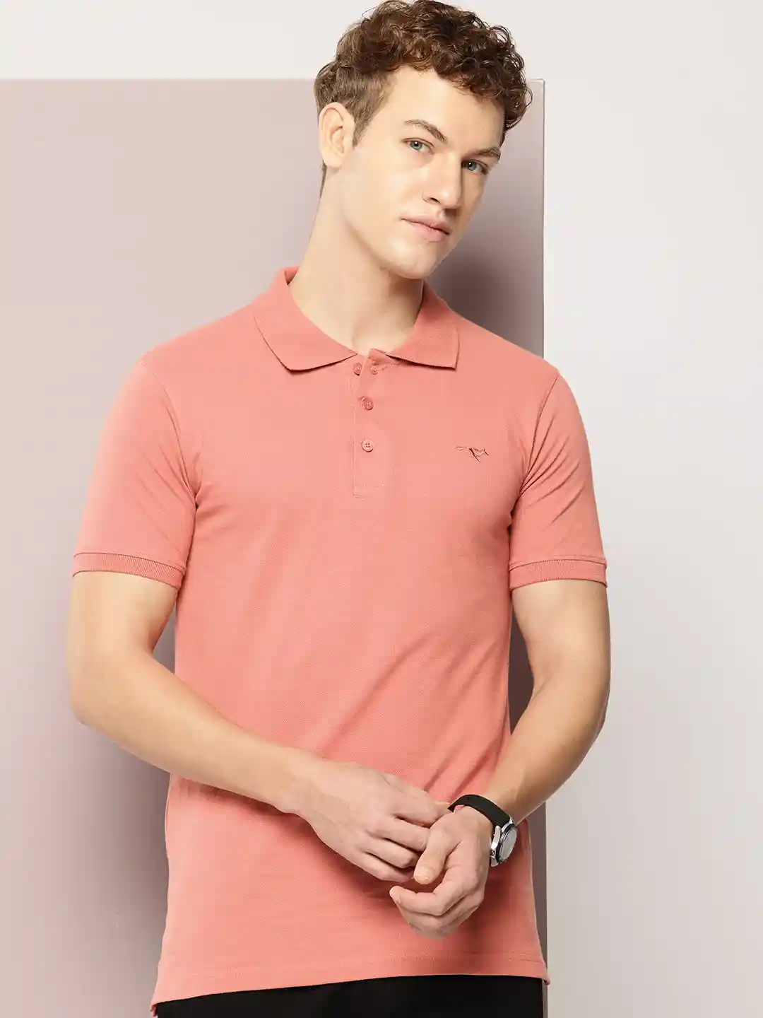 FROSEN FOX Men Brand Logo Polo Collar Pure Cotton T-shirt
