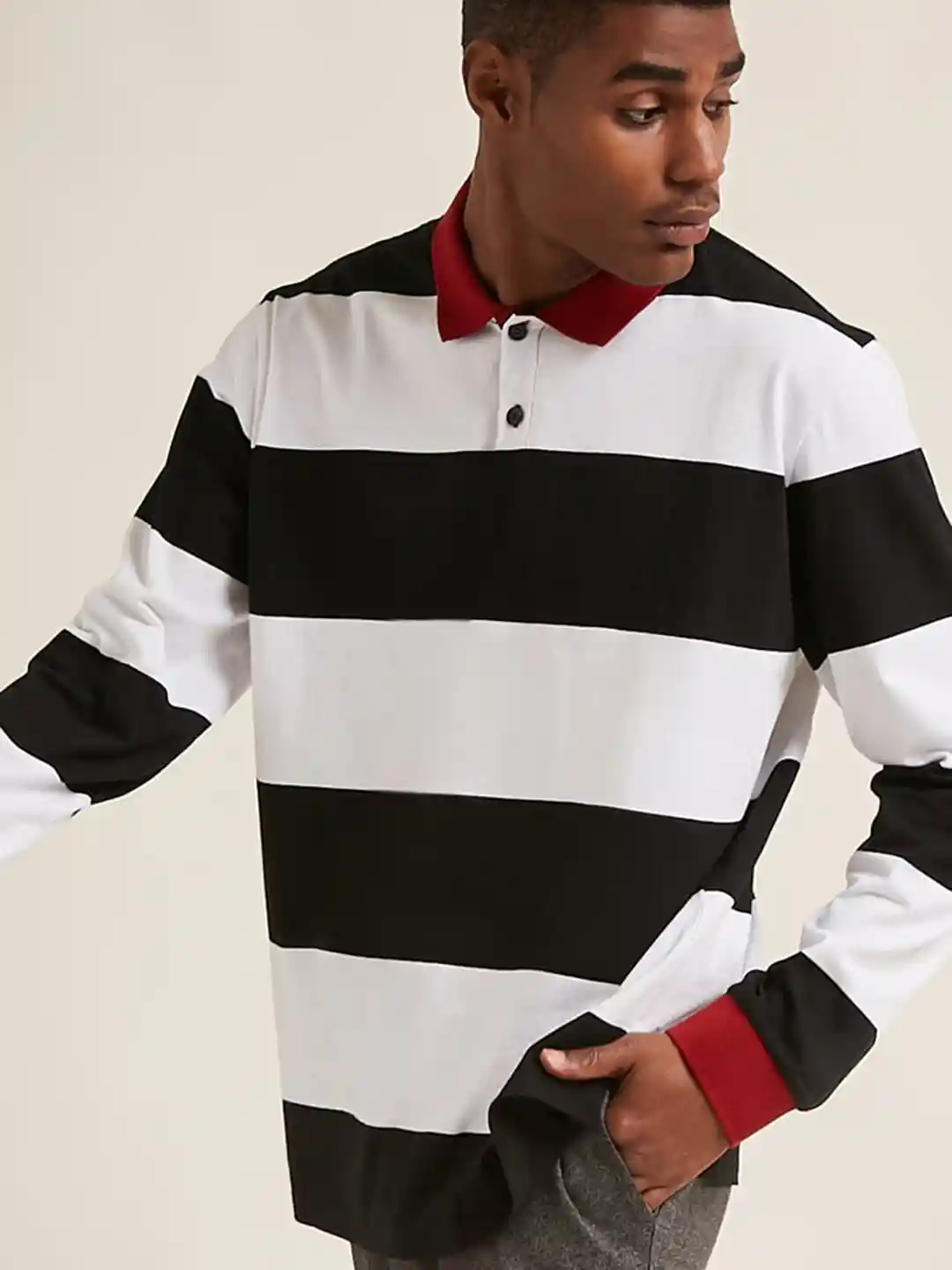 Mens Tshirts Black And White Striped Polo T Shirt Buy FOREVER 21