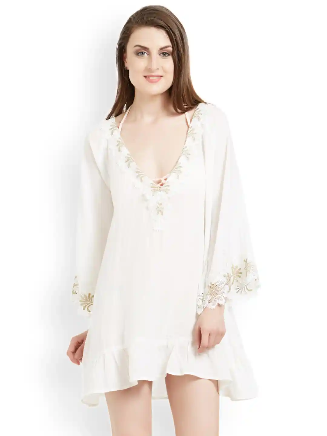 Buy The Beach Company White Solid Cover Up Dress Swimwear Cover