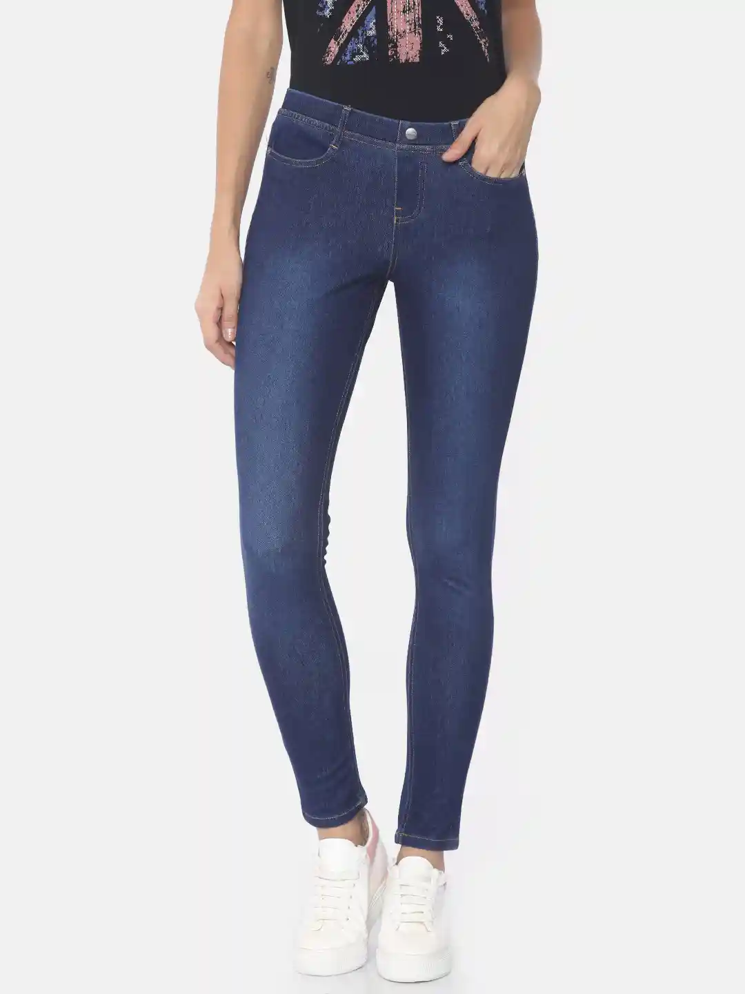 Buy Go Colors Women Navy Blue Super Stretch Washed Jeggings