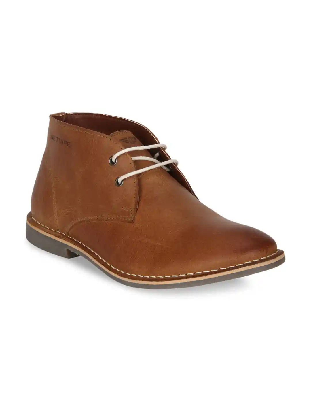 Buy Red Tape Men Brown Solid Leather Mid-Top Flat Boots Boots - Main Image