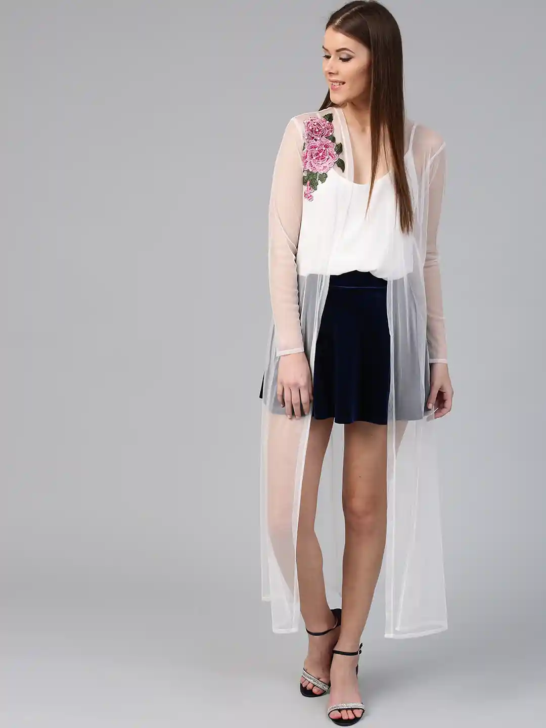 Buy SASSAFRAS White Solid Open Front Longline Net Shrug Shrug