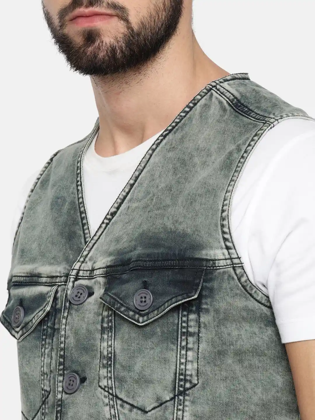 Buy Moda Rapido Men Blue Washed Denim Waistcoat Waistcoat for