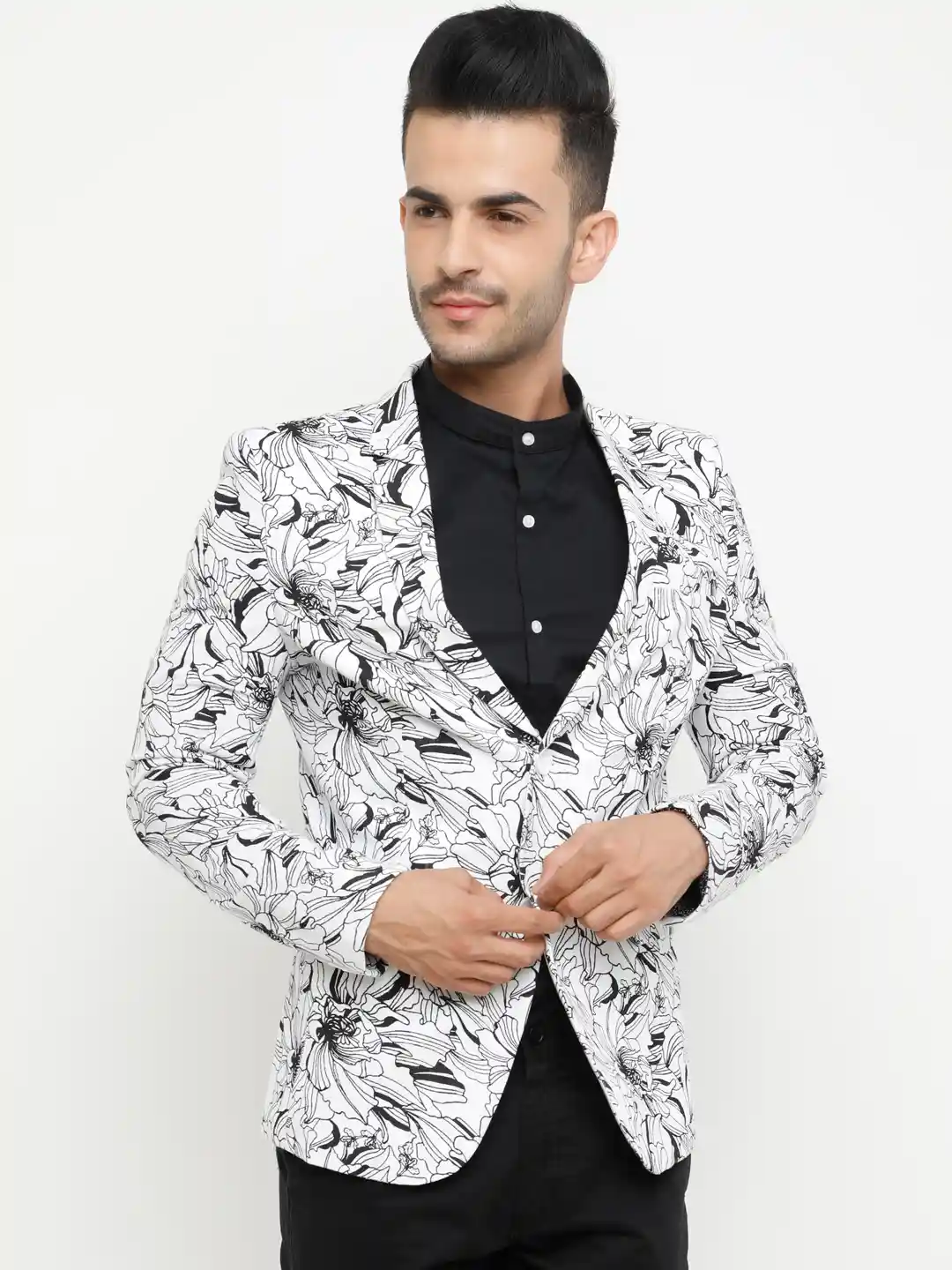 Buy SHOWOFF Men White Black Printed Slim Fit Party Blazer