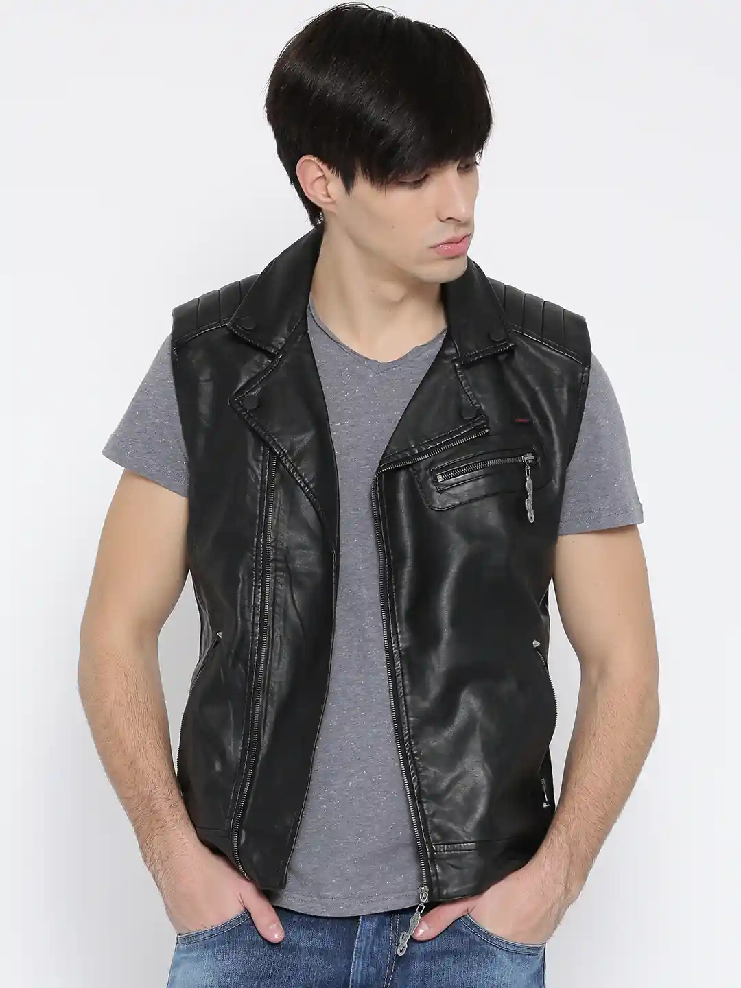 Buy Ed Hardy Men Black Sleeveless Jacket Jackets for Men 483832