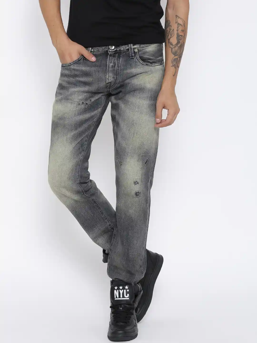Buy by Jack Jones Men Grey Tim Slim Fit Jeans Jeans for