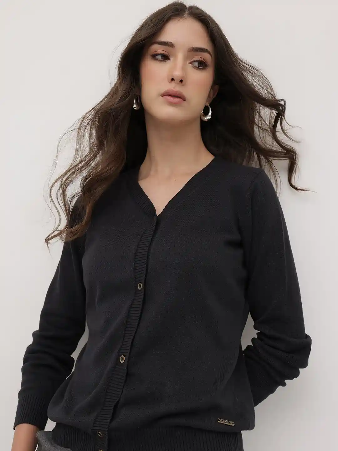 The Roadster Life Solid Ribbed Hem Cardigan