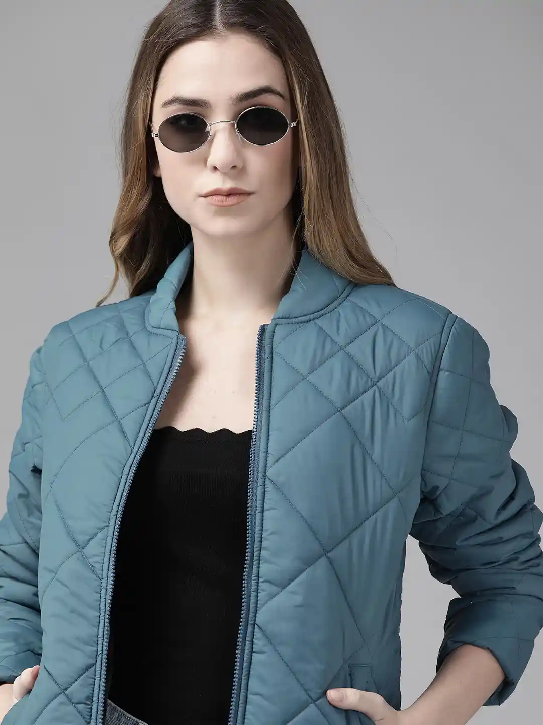 Roadster Women Teal Blue Solid Quilted Jacket