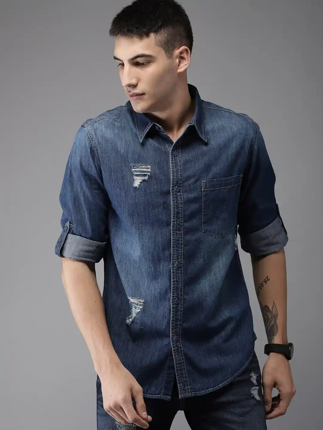 Buy HERE&NOW Men Blue Regular Fit Faded Distressed Denim Casual