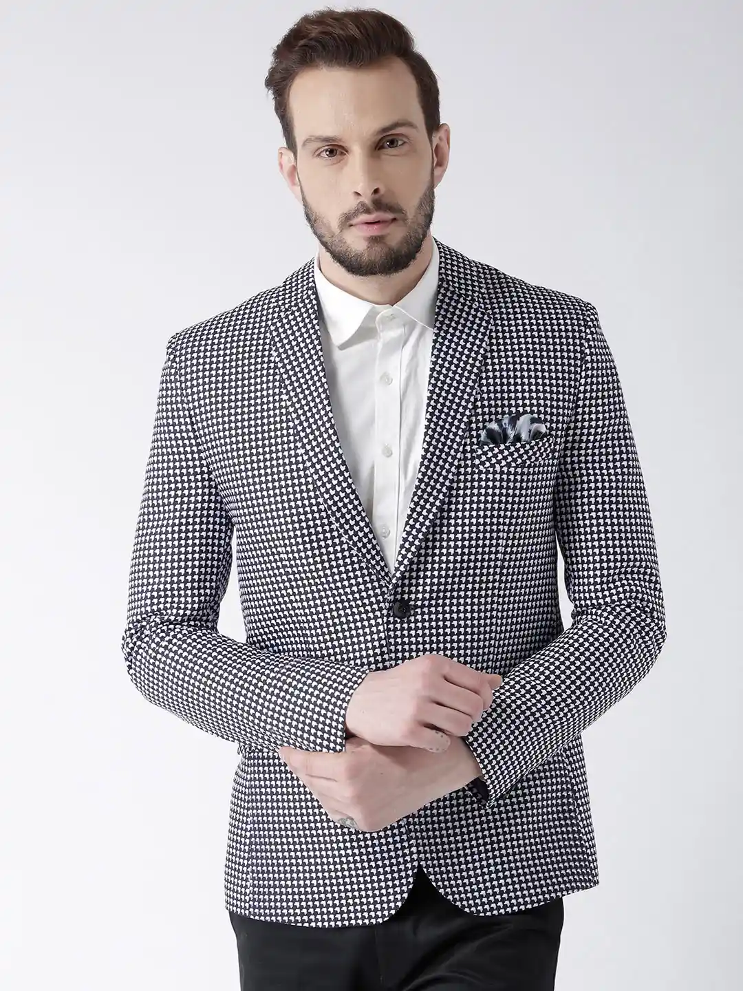 Buy Hangup Black White Checked Slim Fit Blazer Blazers for Men