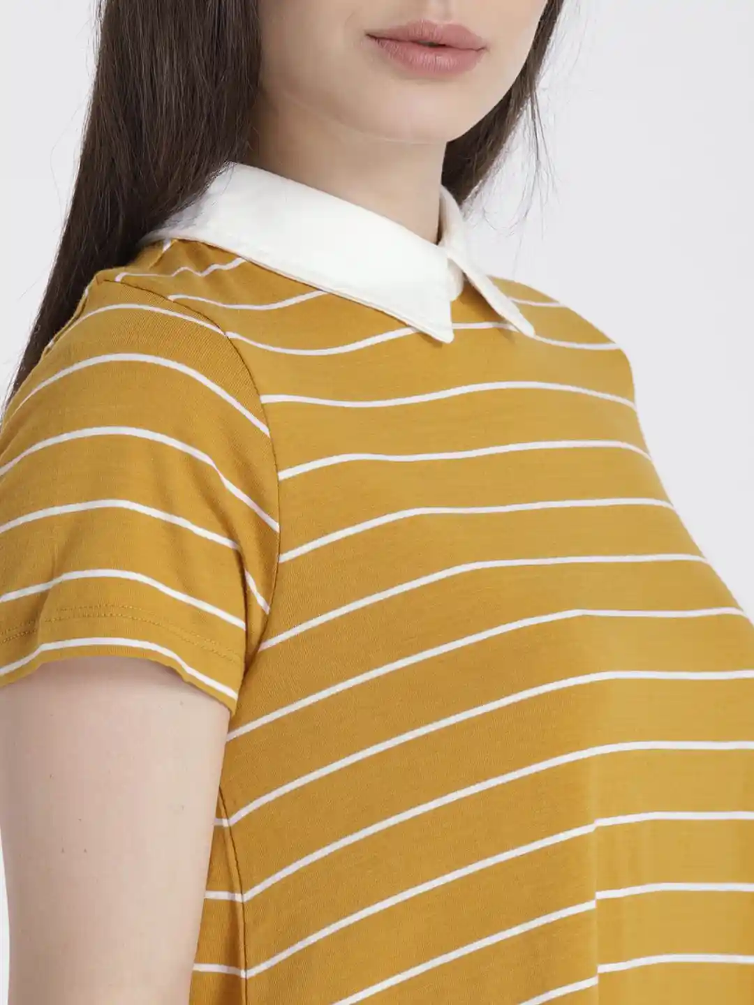 Buy Chemistry Women Mustard Yellow White Striped A-Line Pure