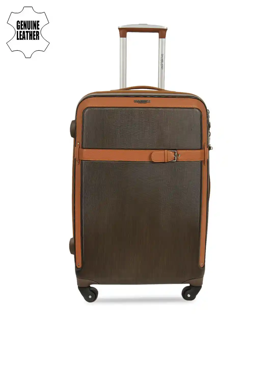 Buy Da Milano Unisex Brown Genuine Leather Medium Trolley Suitcase