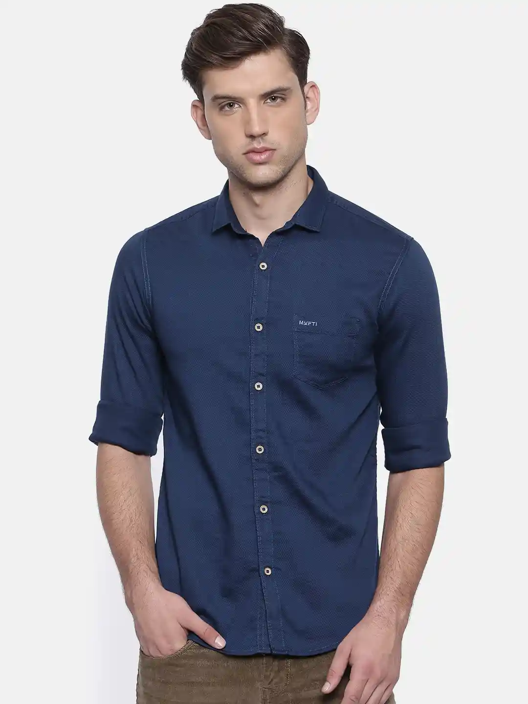 Buy Mufti Men Navy Blue Regular Fit Solid Casual Shirt Shirts