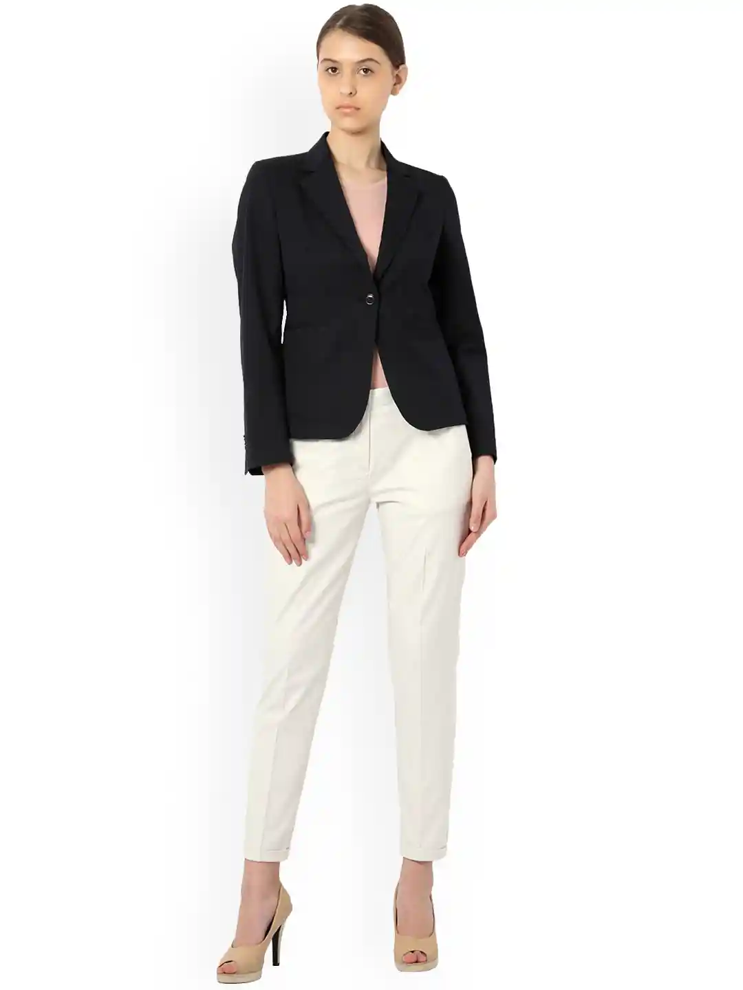 Buy Van Heusen Woman Black Checked Single-Breasted Blazer