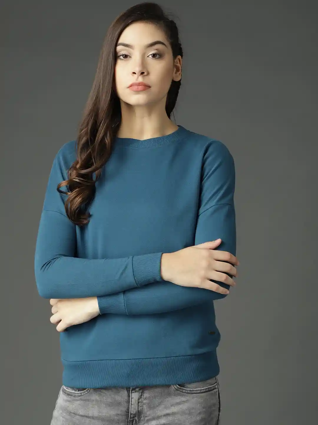 Roadster Women Teal Solid Sweatshirt