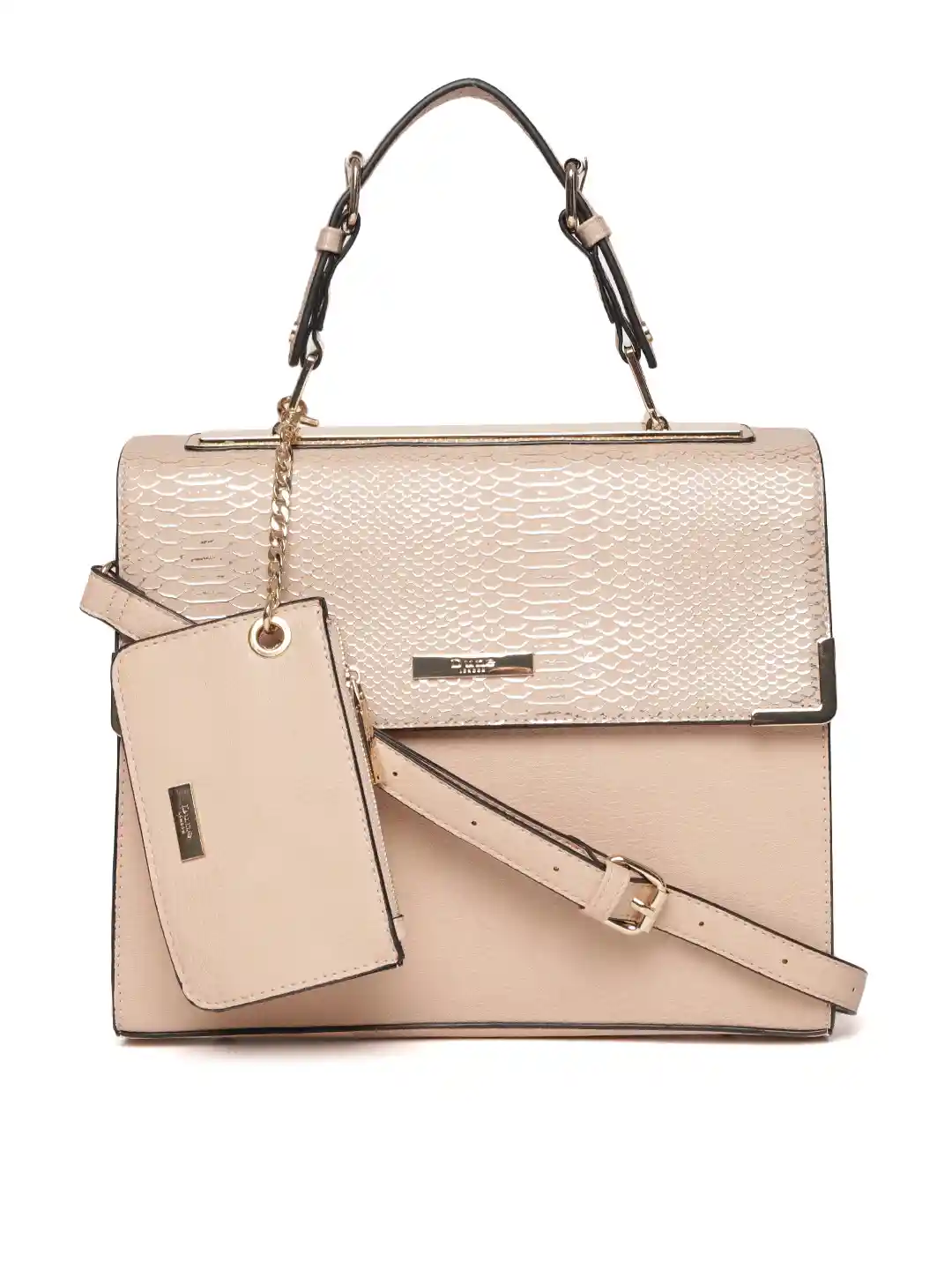 Buy Dune London Peach-Coloured Snake-Skin Textured Satchel