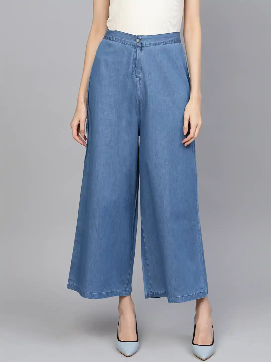 Buy SASSAFRAS Women Blue High-Rise Denim Parallel Trousers