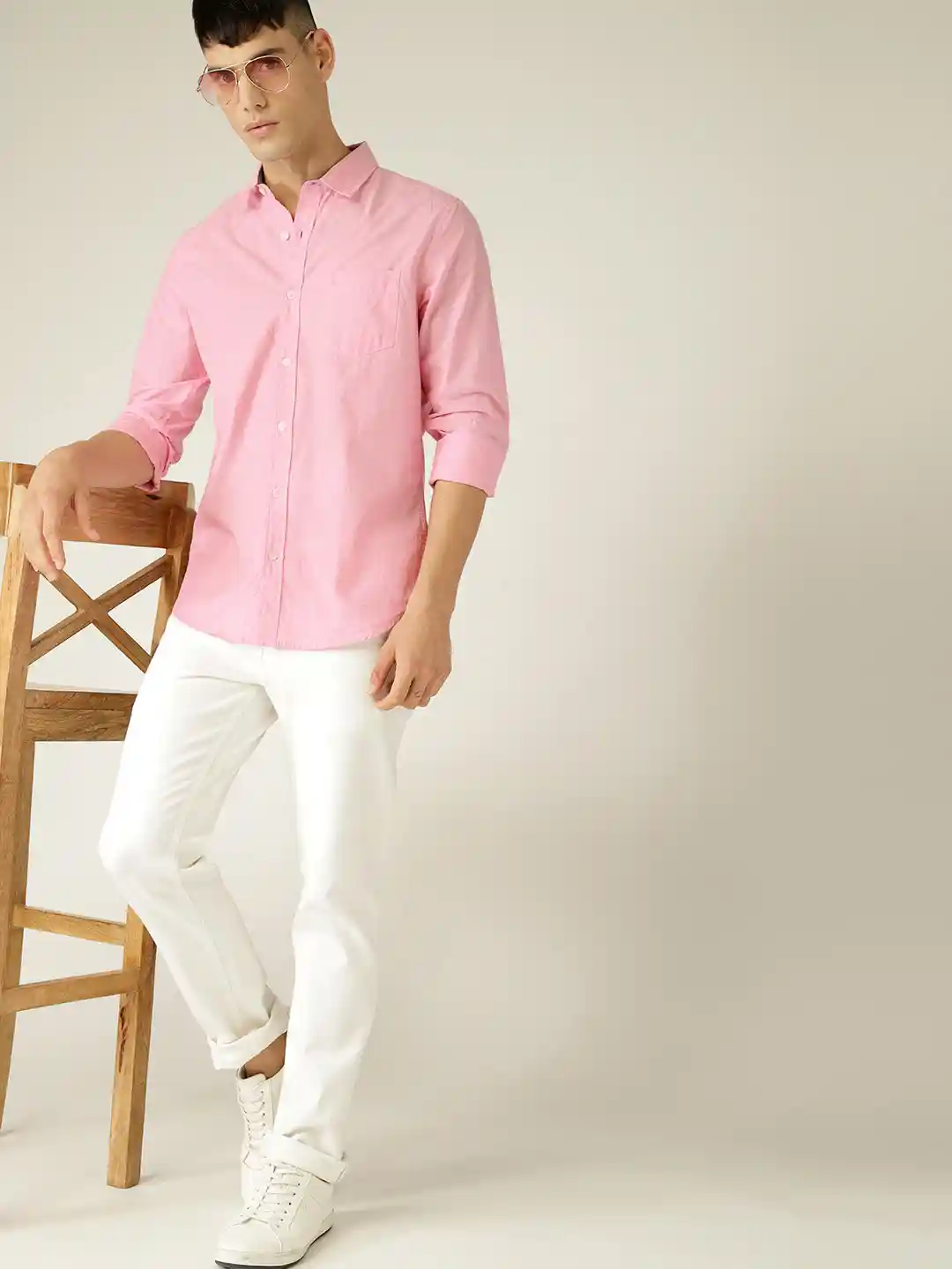 Buy United Colors of Benetton Men Pink Slim Fit Self Design Casual