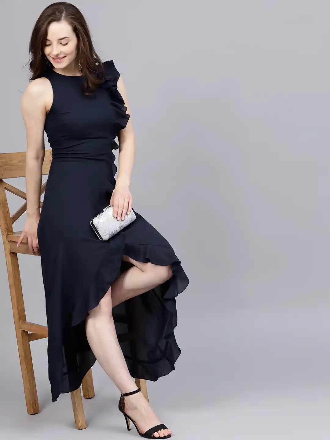 Buy STREET Navy Blue Ruffled Nautical Maxi Dress Dresses for