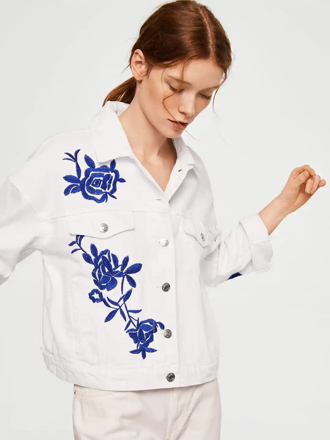 Buy MANGO Women White Embroidered Denim Jacket Jackets for Women