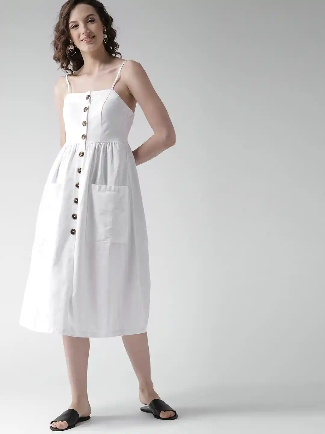 Buy FOREVER 21 Women White Solid Midi Empire Dress Dresses for