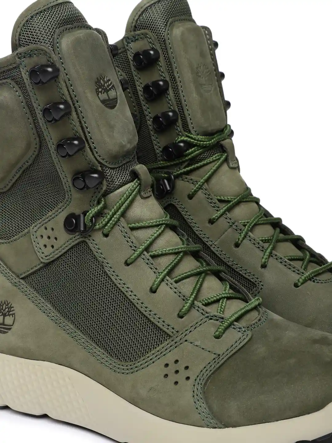 Buy Timberland Men Olive Green Solid Leather High-Top FLYROAM - Main Image