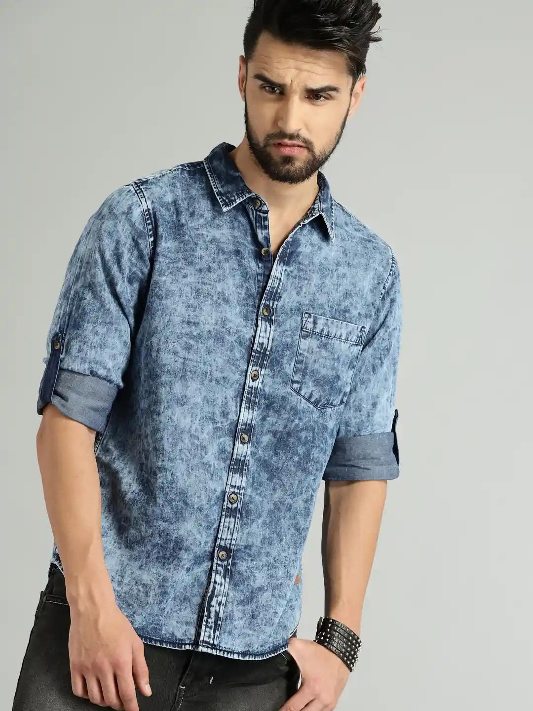 Buy Roadster Men Blue Regular Fit Faded Denim Casual Shirt