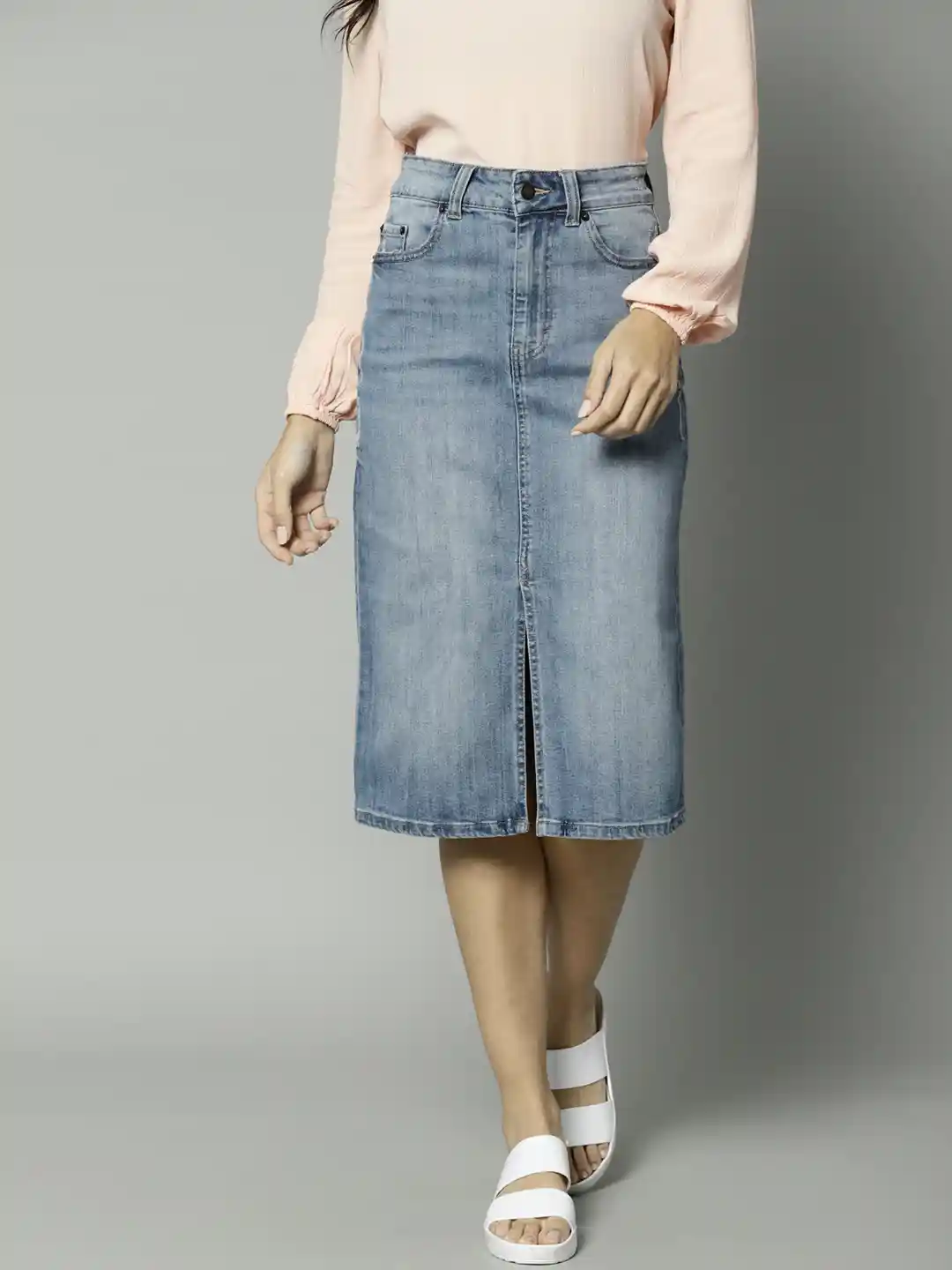 Buy Marks Spencer Women Blue Distressed Washed Denim Skirt